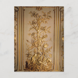 Hunting scene, wood panelling from dining postcard