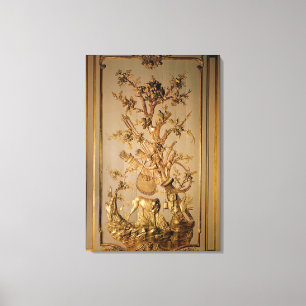 Hunting scene, wood panelling from dining room canvas print