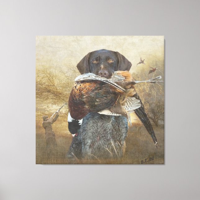 Hunting season , German Wirehaired Pointer  Tapest Canvas Print (Front)