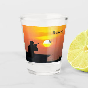 Hunting Silhouette Bird Sunset Personalized Shot Glass