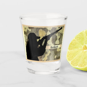 Hunting Silhouette On Camo Print Personalized Shot Glass