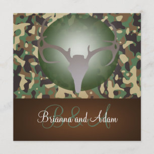 Hunting Theme Antlers and Camo Wedding Invitation