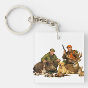 Hunting trophies with dogs outdoor hunter gift keychain