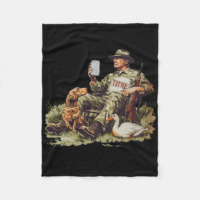 Hunting Trump Camouflage Funny Duck Hunting Season Fleece Blanket (Front)