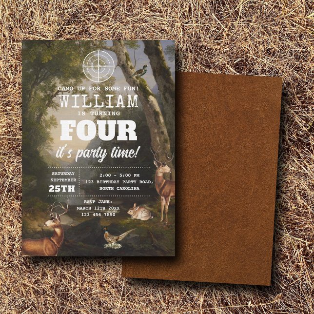 Hunting Wildlife Outdoorsman Kids Birthday Party Invitation (Hunting Wildlife Outdoorsman Kids Birthday Party Invitation)