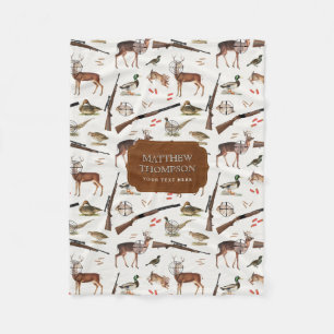 Hunting Wildlife Outdoorsman Pattern Fleece Blanket