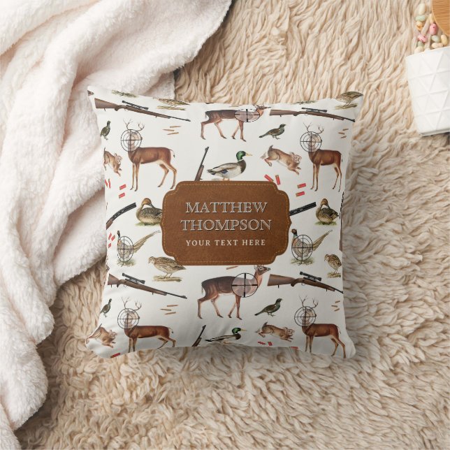 Hunting Wildlife Outdoorsman Pattern Throw Pillow (Blanket)