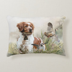 Hunting with a Brittany dog, Art Accent Pillow