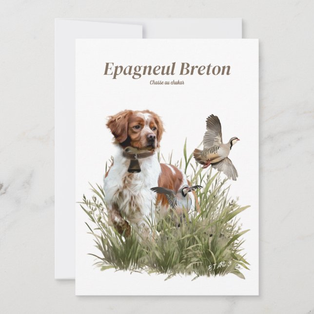 Hunting with a Brittany dog, Art  Invitation (Front)