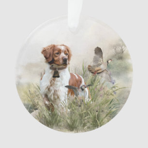 Hunting with a Brittany dog, Art Ornament
