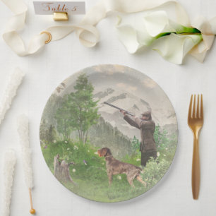 Hunting with German Wirehaired Pointer Paper Plate