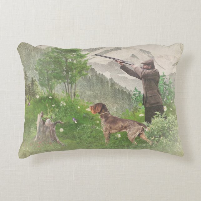 Hunting with German Wirehaired Pointer  Tapestry P Accent Pillow (Front)