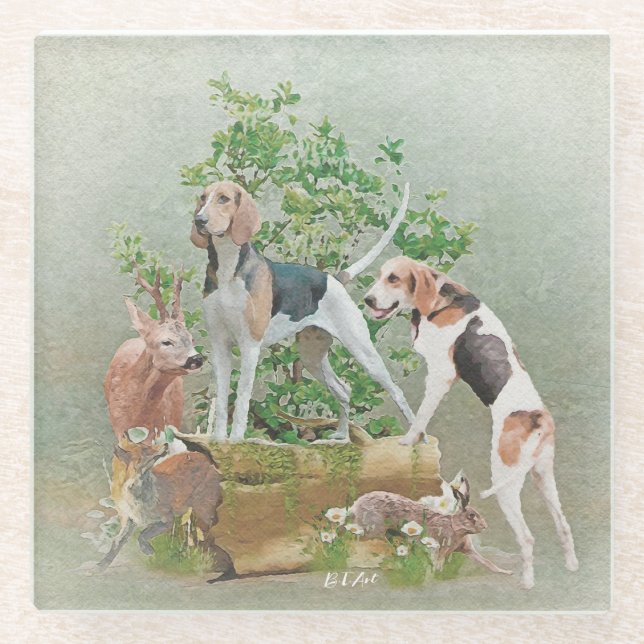 Hunting with hounds     glass coaster (Front)