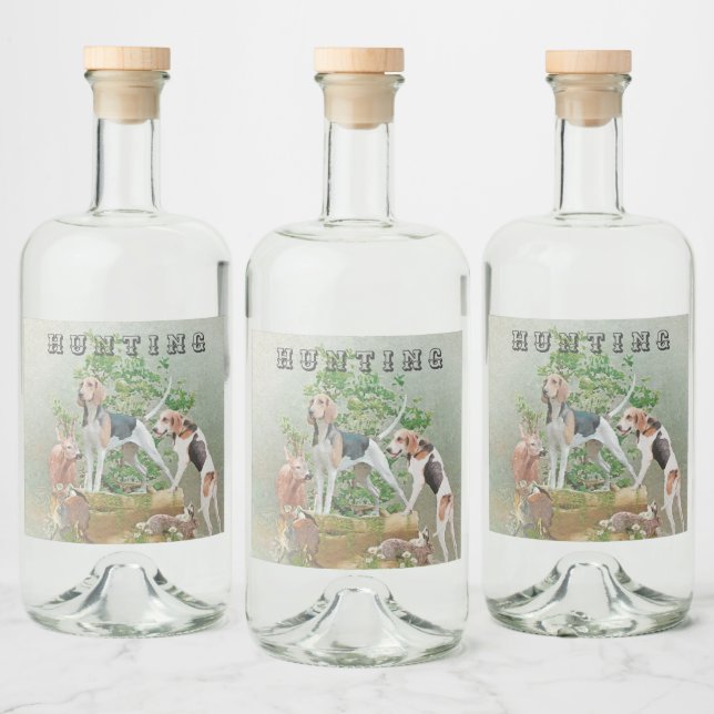 Hunting with hounds     liquor bottle label (Bottles)