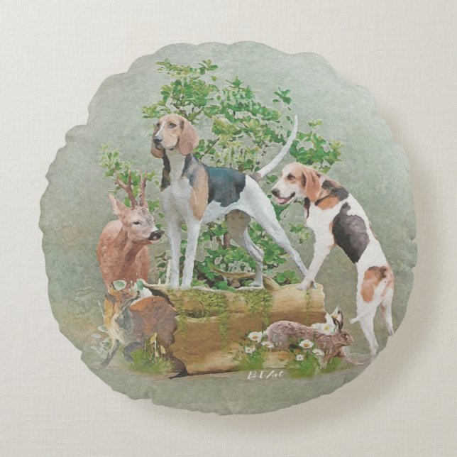 Hunting with hounds     round pillow (Front)