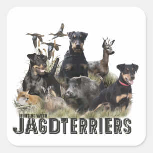 Hunting with Jagdterriers , Art Square Sticker