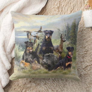 Hunting with Jagdterriers , Art  Throw Pillow
