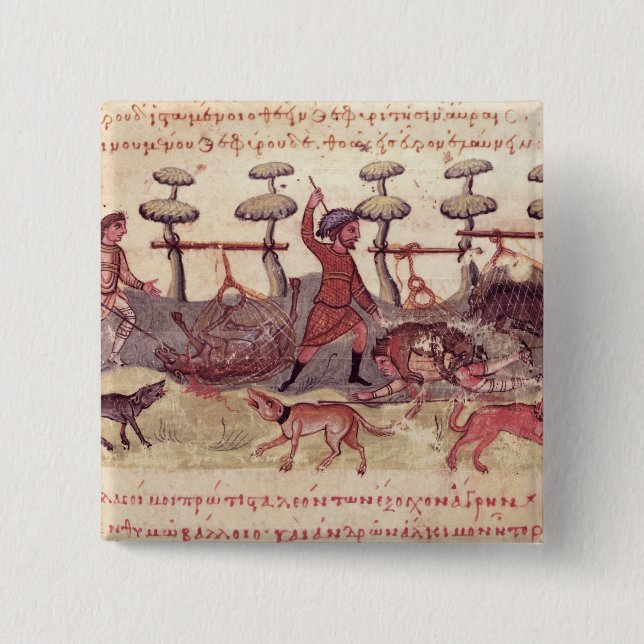 Hunting with Nets 2 Inch Square Button (Front)