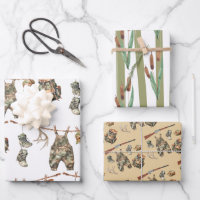 Hunting Wrapping Paper Flat Sheet Set of 3