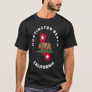 Huntington Beach California CA Flag and Bear Badge T-Shirt