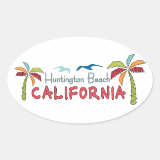 Huntington Beach California palms Oval Sticker