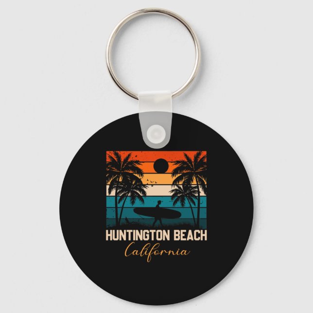 Huntington Beach California Palms Vacation Trip Keychain (Front)
