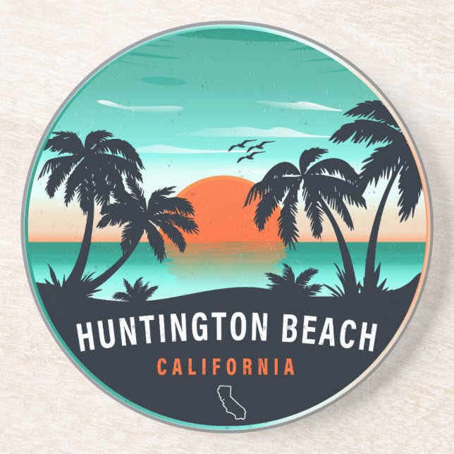Huntington Beach California Retro Sunset Souvenirs Coaster (Front)