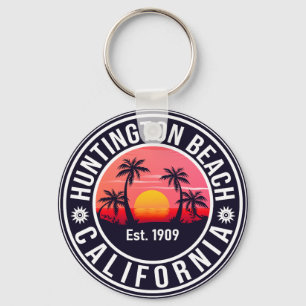 Huntington Beach California Retro Sunset Souvenirs Keychain