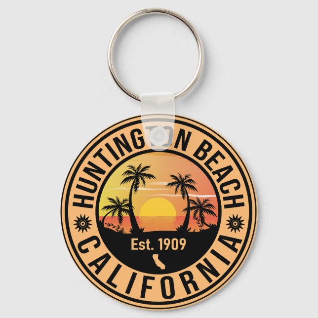 Huntington Beach California Retro Sunset Souvenirs Keychain (Front)