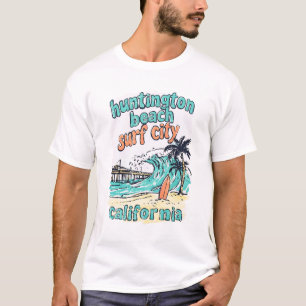 Huntington Beach California Retro Surfer Wave  T-Shirt