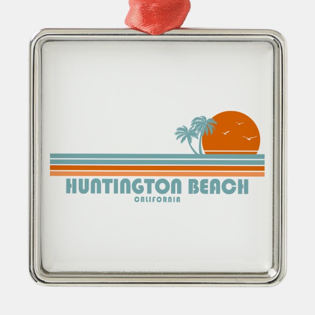 Huntington Beach California Sun Palm Trees Metal Ornament (Front)