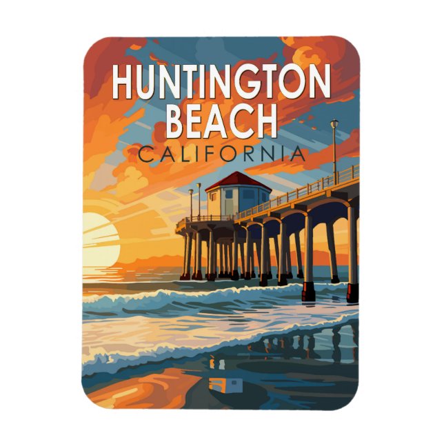 Huntington Beach California Travel Art Vintage Magnet (Vertical)