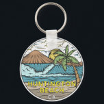 Huntington Beach California Vintage Keychain<br><div class="desc">Huntington Beach hand drawn illustration with mountains and ocean waves in the background. Perfect for anyone who loves to visit Huntington Beach.</div>