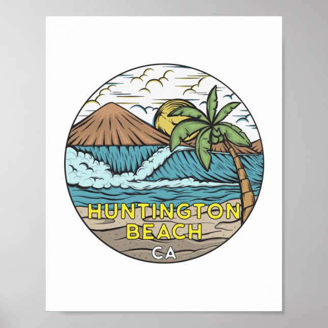 Huntington Beach California Vintage Poster (Front)