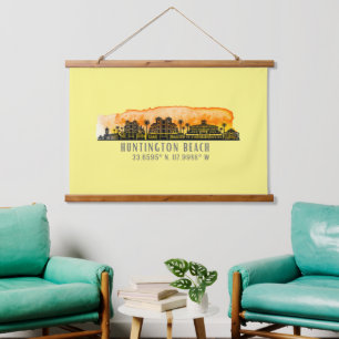 Huntington Beach City Silhouette Hanging Tapestry