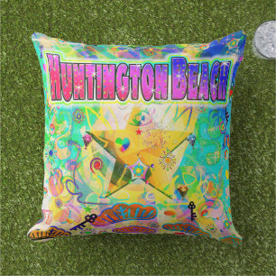 Huntington Beach Epoch Hour Outdoor Pillow