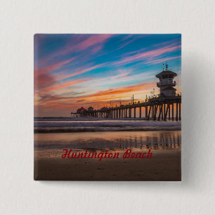 Huntington Beach Pier at sunset 2 Inch Square Button