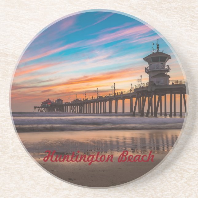 Huntington Beach Pier at sunset Coaster (Front)