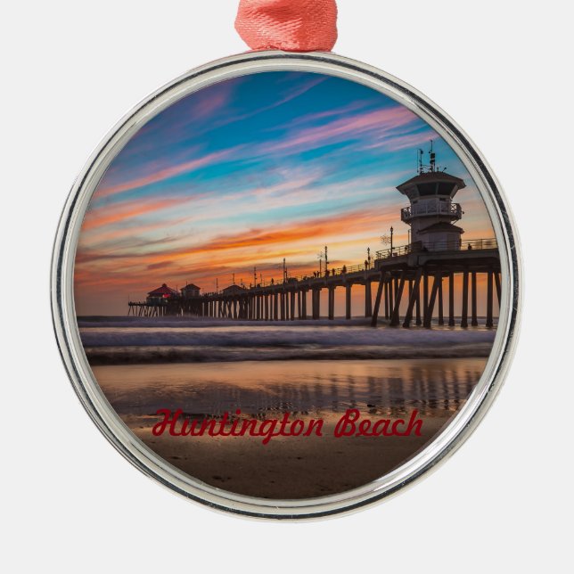 Huntington Beach Pier at sunset Metal Ornament (Front)