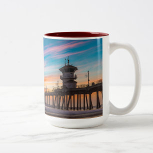 Huntington Beach Pier at sunset Two-Tone Coffee Mug