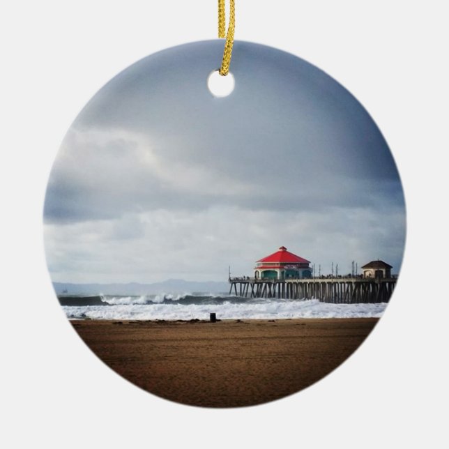 Huntington Beach Pier, CA Ceramic Ornament (Front)