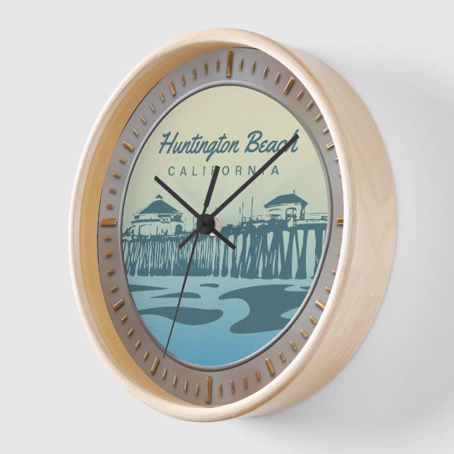 Huntington Beach Pier, CA - Custom Design Clock (Angle)