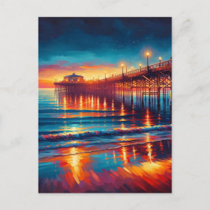 Huntington Beach Pier California Sunset Painting Postcard