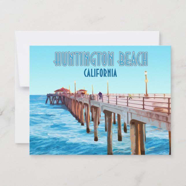 Huntington Beach Pier California Vintage Flat Card (Front)