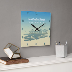Huntington Beach Pier   HB, California Square Wall Clock