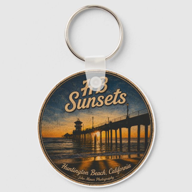 Huntington Beach Pier Sunset Keychain - John Minar (Front)
