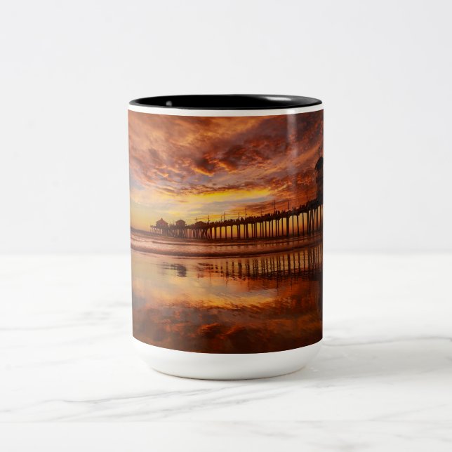 Huntington Beach Pier Sunset Mug - John Minar  (Center)