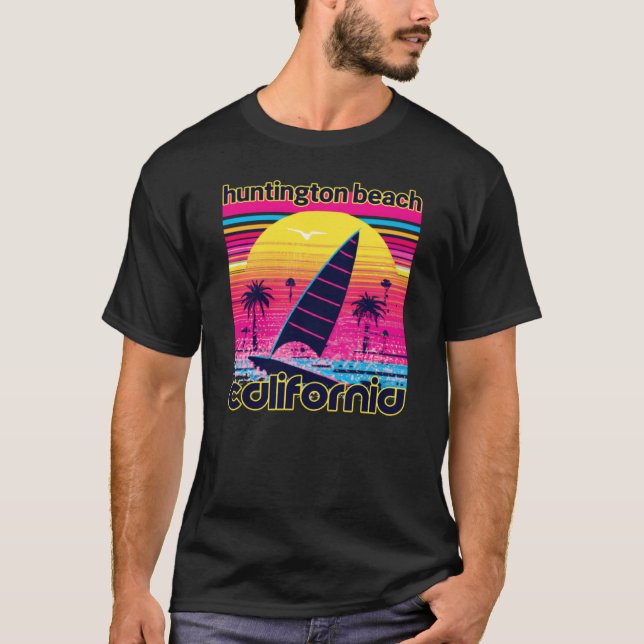 Huntington Beach Retro 80s Style Souvenir Beach T-Shirt (Front)