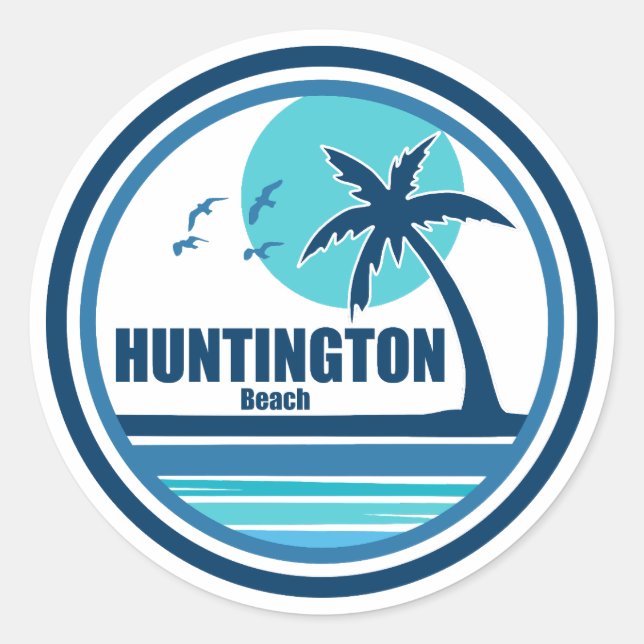 Huntington Beach South Carolina Palm Tree Birds Classic Round Sticker (Front)