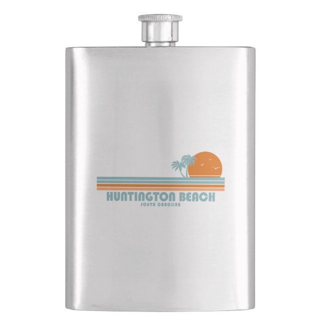 Huntington Beach South Carolina Sun Palm Trees Hip Flask (Front)
